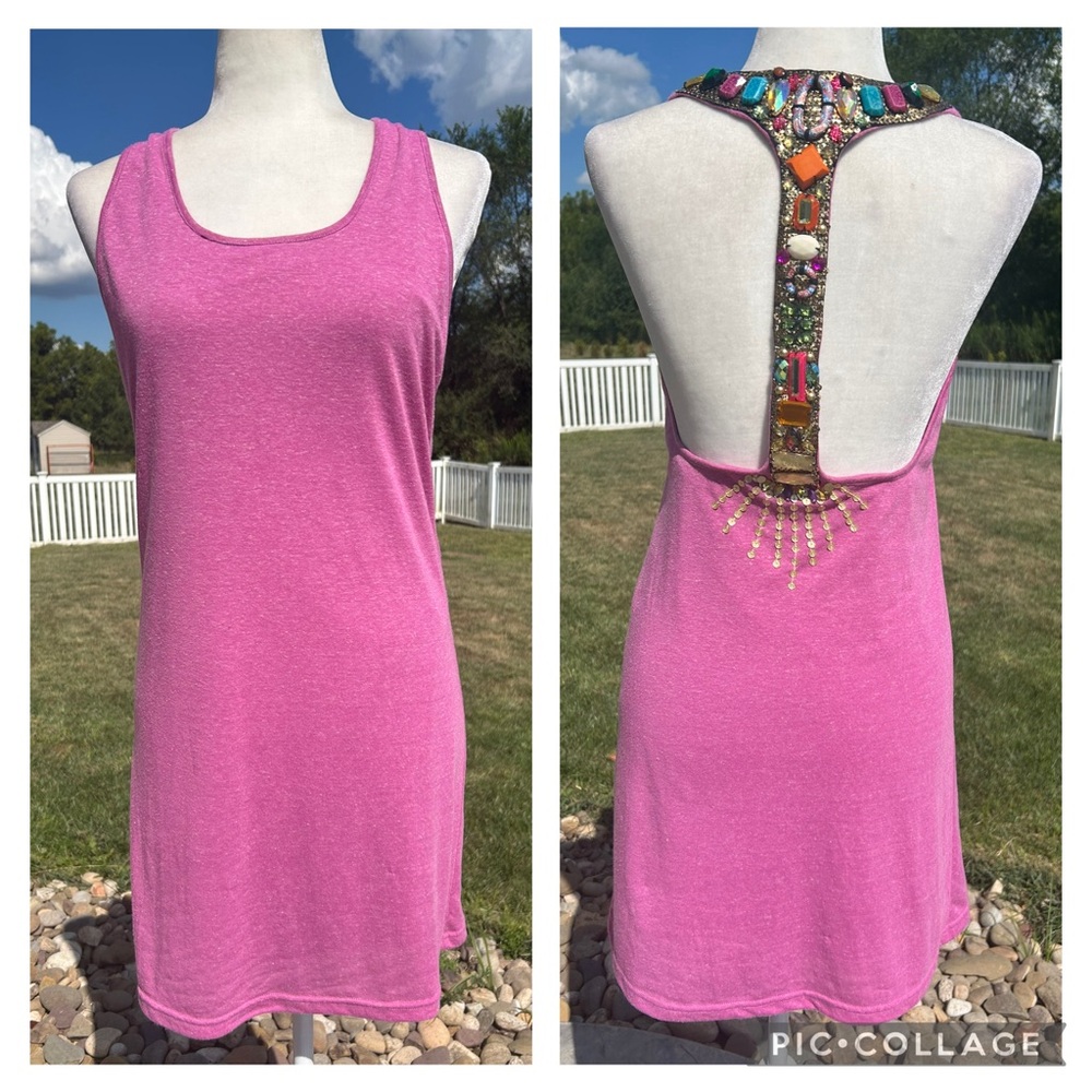 Meghan LA y2k pink racerback t-back ornate beaded gemstone sequined dress L